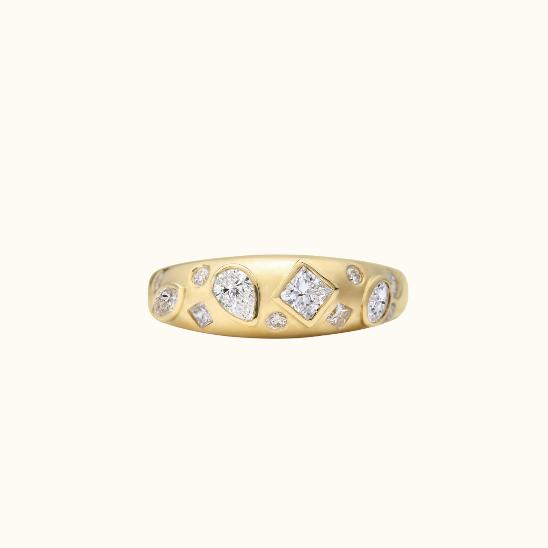 scattered multi-cut diamond & sapphire dome ring