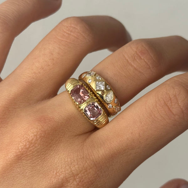 scattered multi-cut diamond & sapphire dome ring
