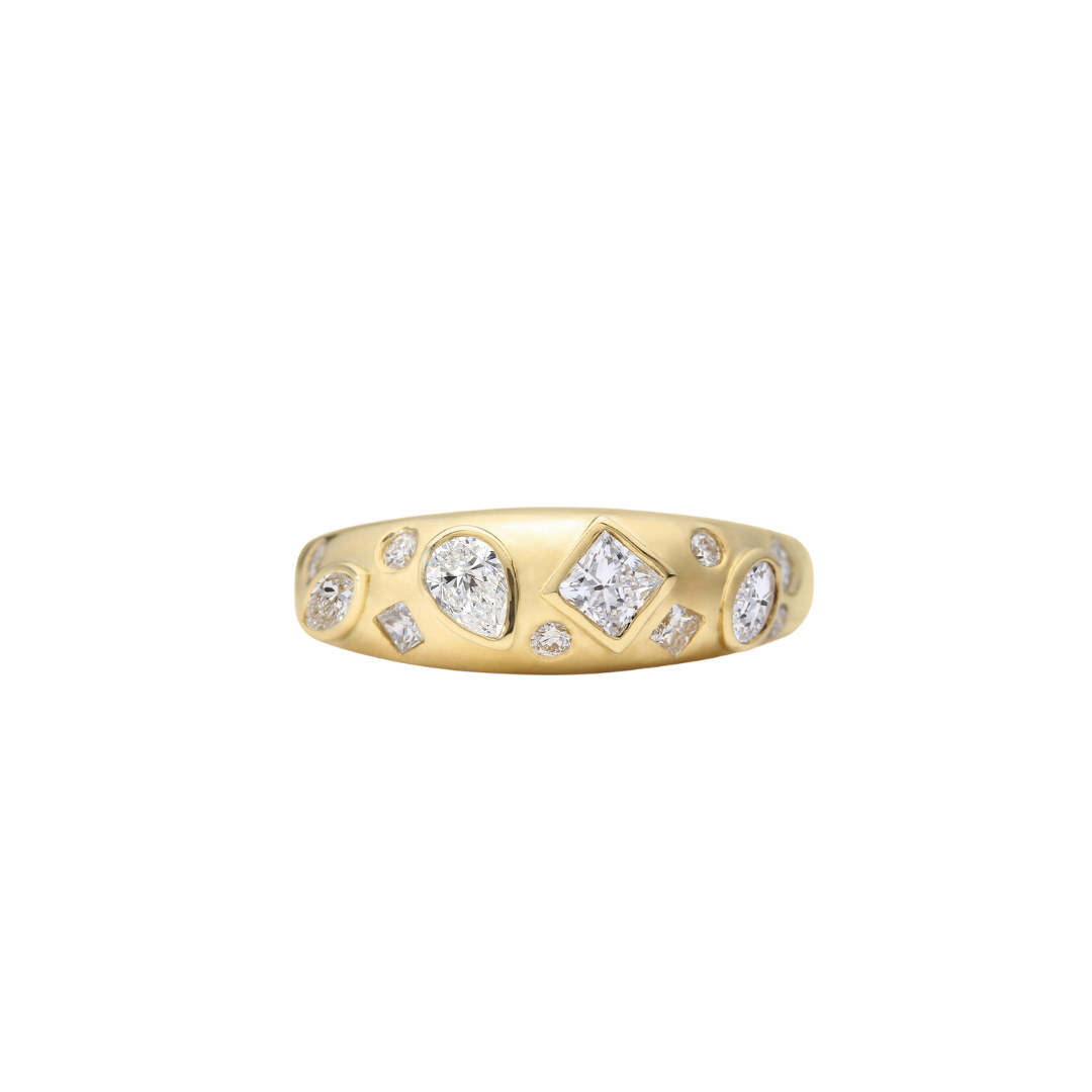 scattered multi-cut diamond dome ring