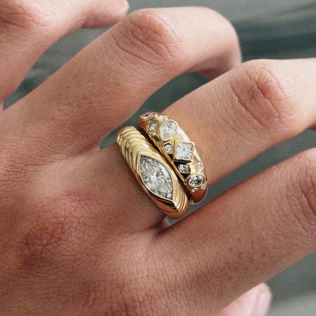 scattered multi-cut diamond dome ring